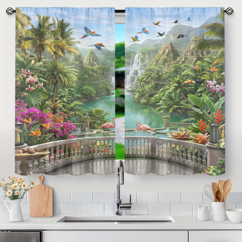 Home Office Bali - Levendige tropische jungle waterval landschapsgordijn pure