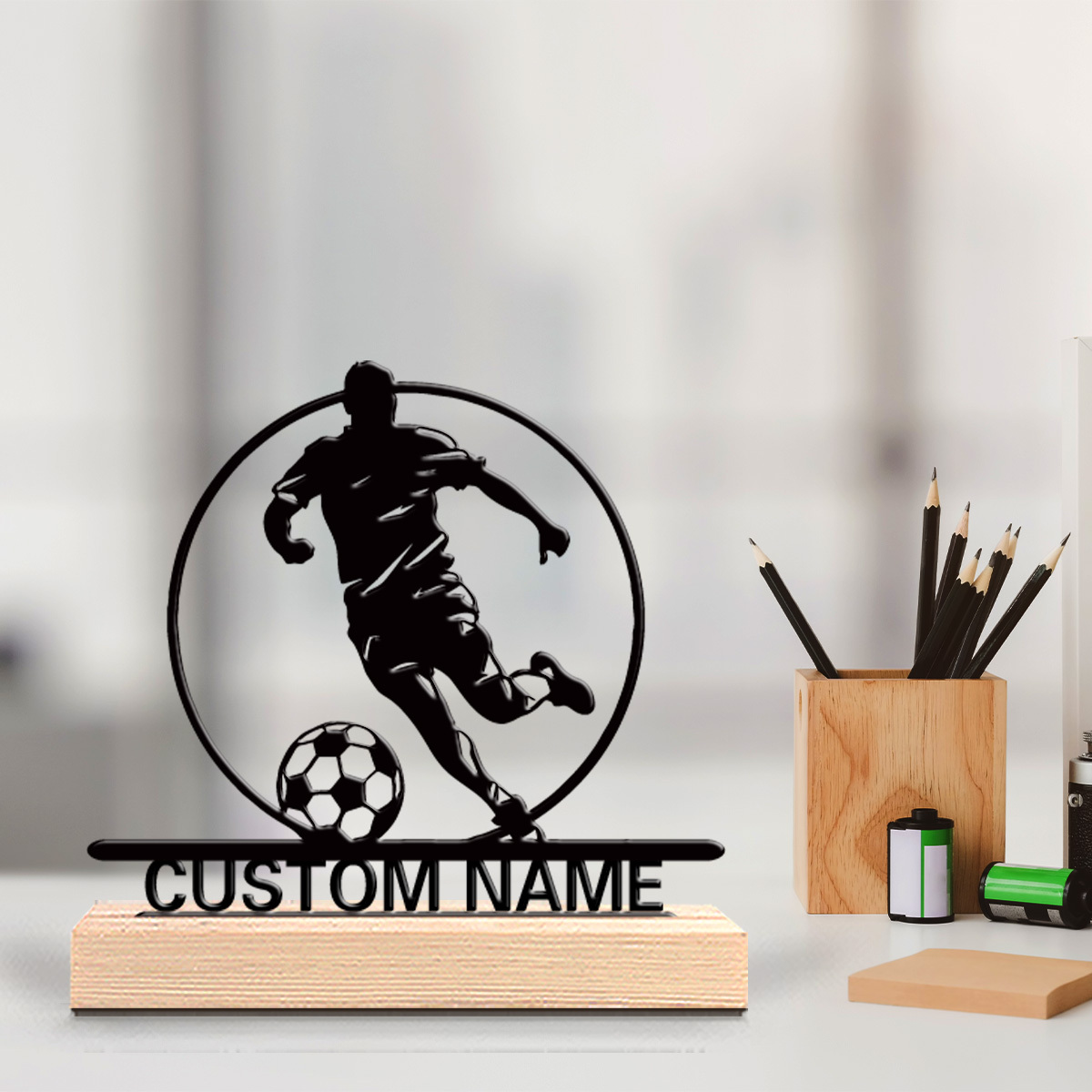 Home Office Ideas - Aangepaste voetbalspeler metalen beeldje met naam,