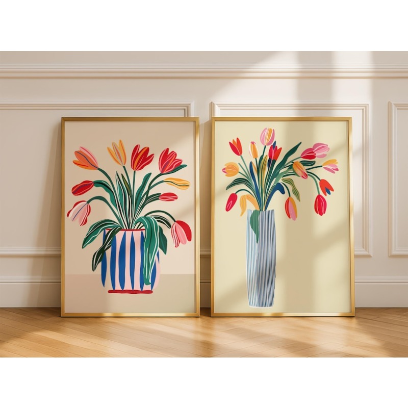 Home Office For Two - 2 stuks tulpbloemen canvas kunst aan