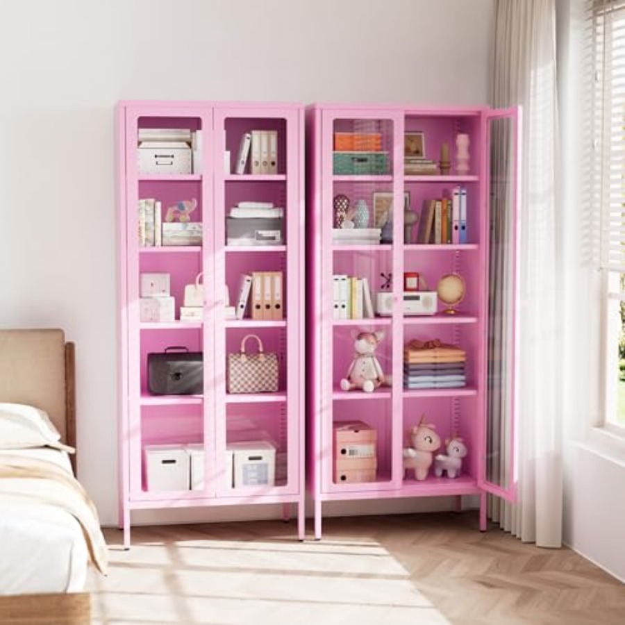 Home Office In Living Room - 5-laags glazen vitrinekast voor thuiskantoor, woonkamer,
